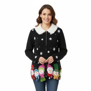 Snowman Christmas Cardigan Vintage 80s Holiday Sweater All Points Size M